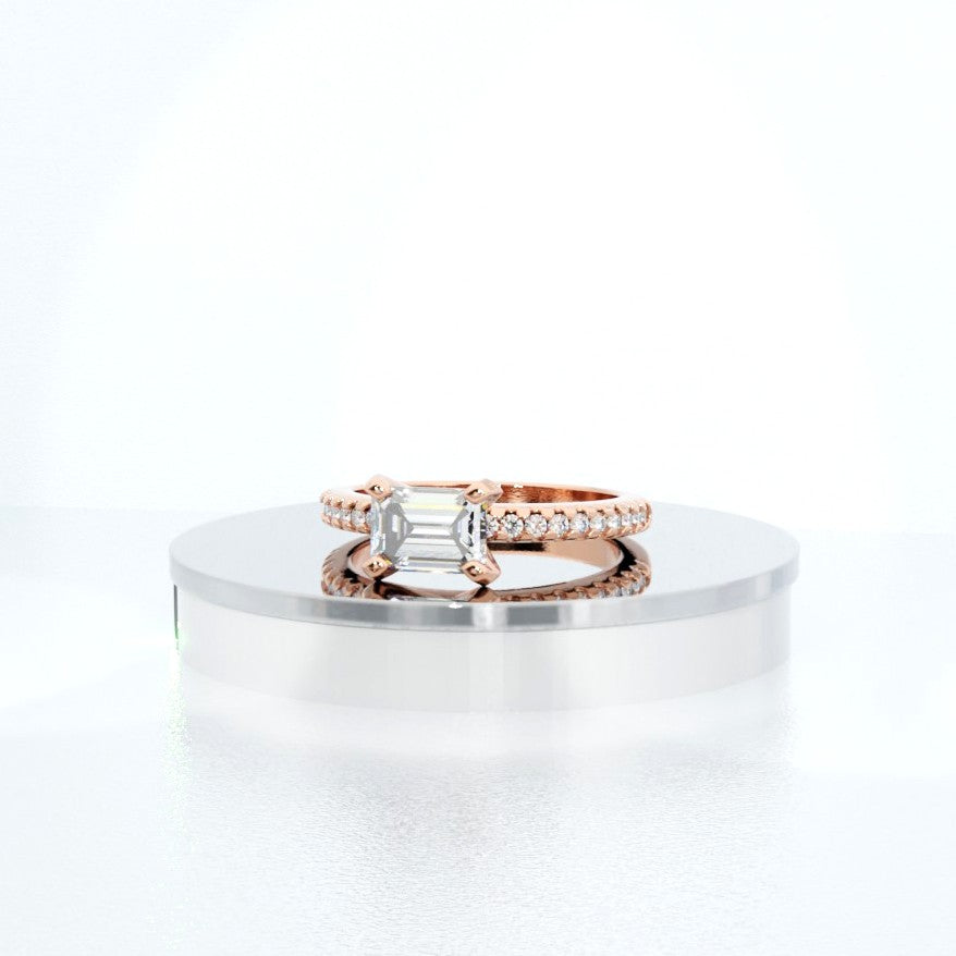Rose Gold 1ct Emerald Cut Diamond Classic Engagement Ring 10k or 14k