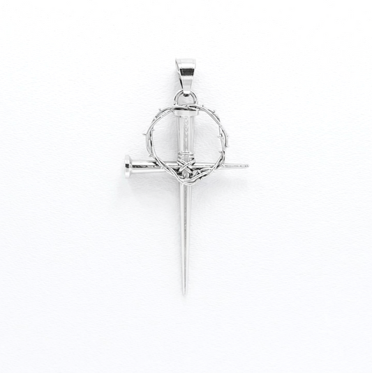 Nail & Crown of Thorns Cross Pendant - 14k Gold