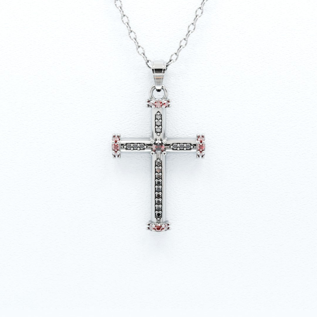 Sinner's Blessing Cross Pendant - 14k or 10k - Lab Grown Rubies and Black Sapphires