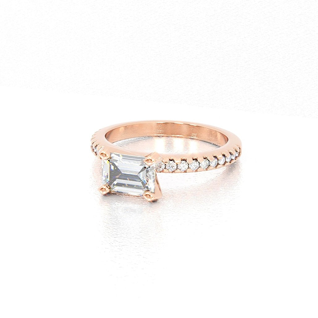 Rose Gold 1ct Emerald Cut Diamond Classic Engagement Ring 10k or 14k