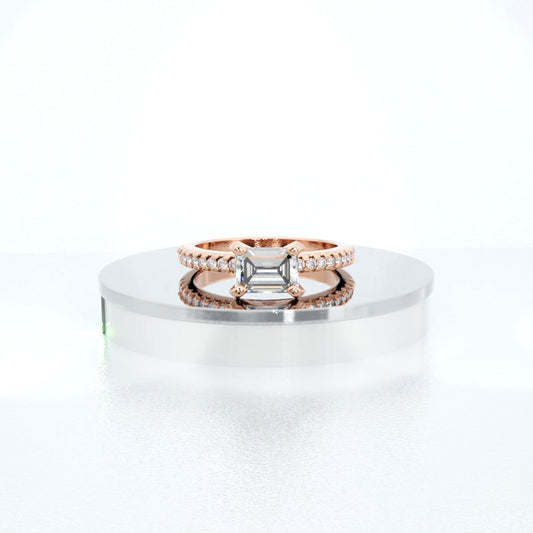 Rose Gold 1ct Emerald Cut Diamond Classic Engagement Ring 10k or 14k