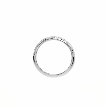Silver ring with small diamonds on a white background