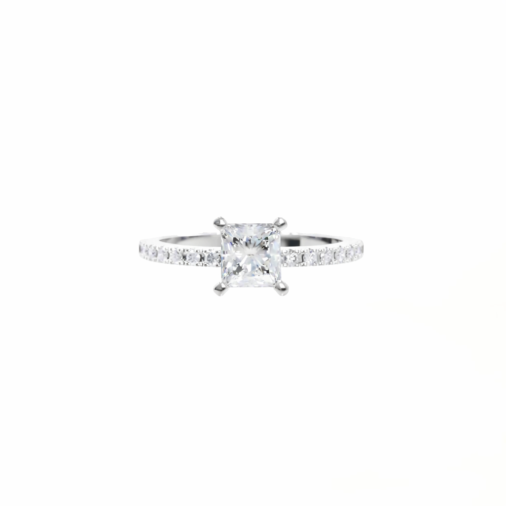 Diamond ring with a star-shaped center stone on a white background