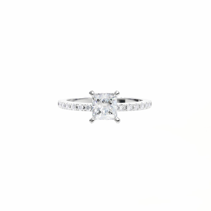 Diamond ring with a star-shaped center stone on a white background