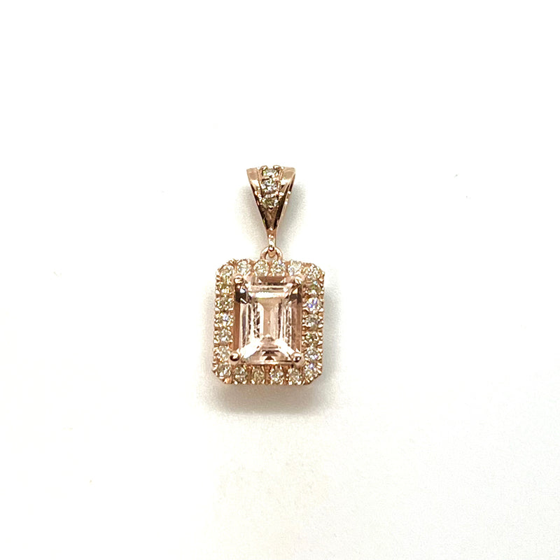 Rose gold diamond pendant on a white background