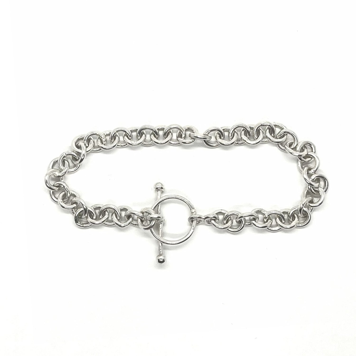 Silver chain bracelet on a white background