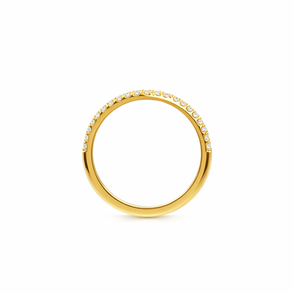 Gold ring with small diamonds on a white background