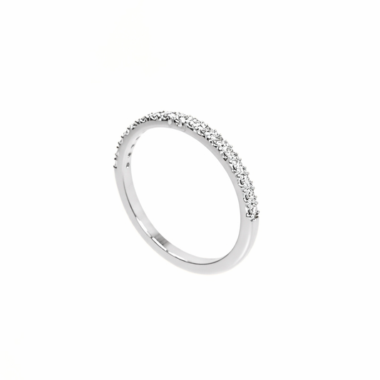Silver ring with small diamonds on a white background