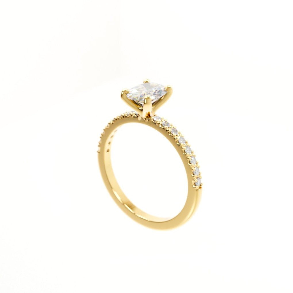 Gold ring with a diamond on a white background