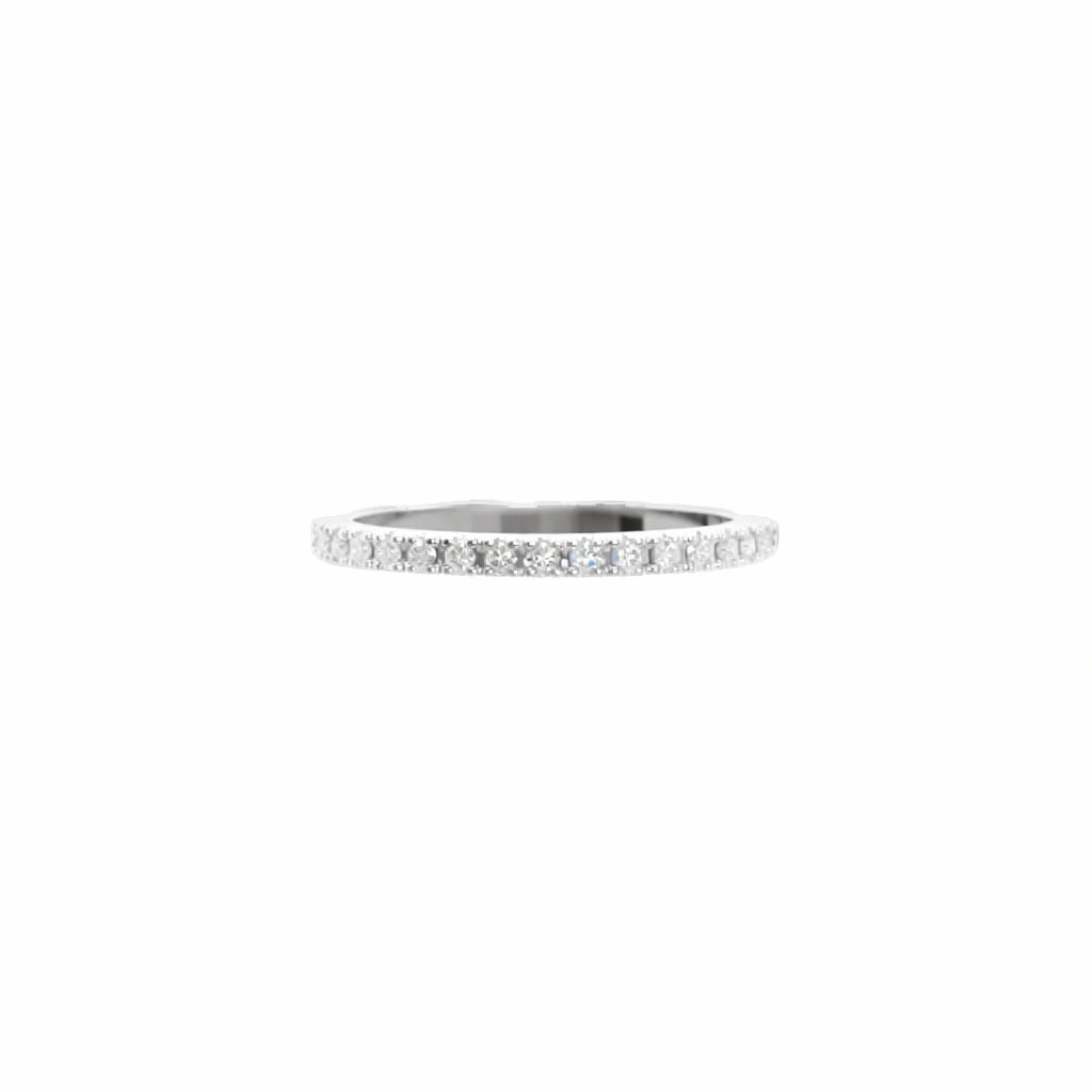 Silver ring with small diamonds on a white background