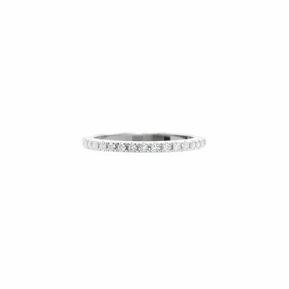 Silver ring with small diamonds on a white background
