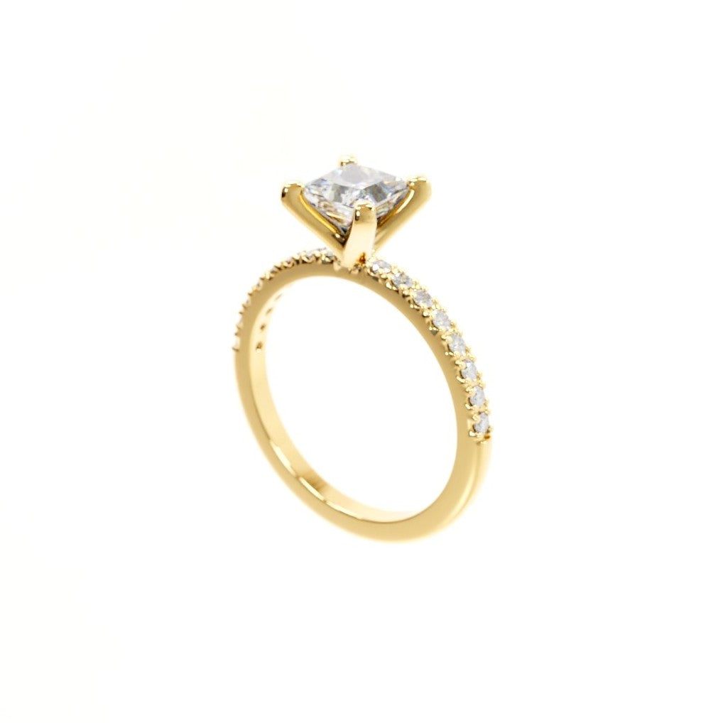 Gold ring with a diamond on a white background