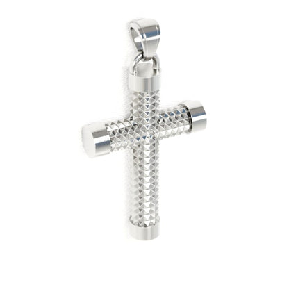 Silver cross pendant on a white background