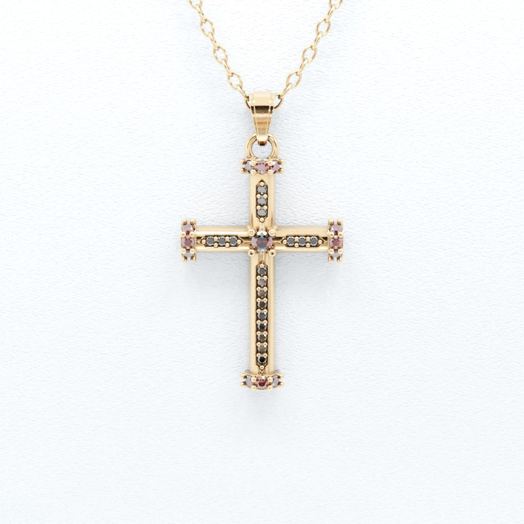 Sinner's Blessing Cross Pendant - 14k or 10k - Lab Grown Rubies and Black Sapphires