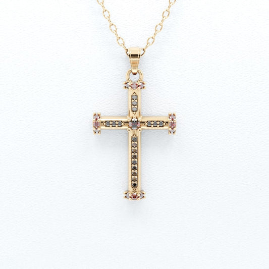 Sinner's Blessing Cross Pendant - 14k or 10k - Lab Grown Rubies and Black Sapphires