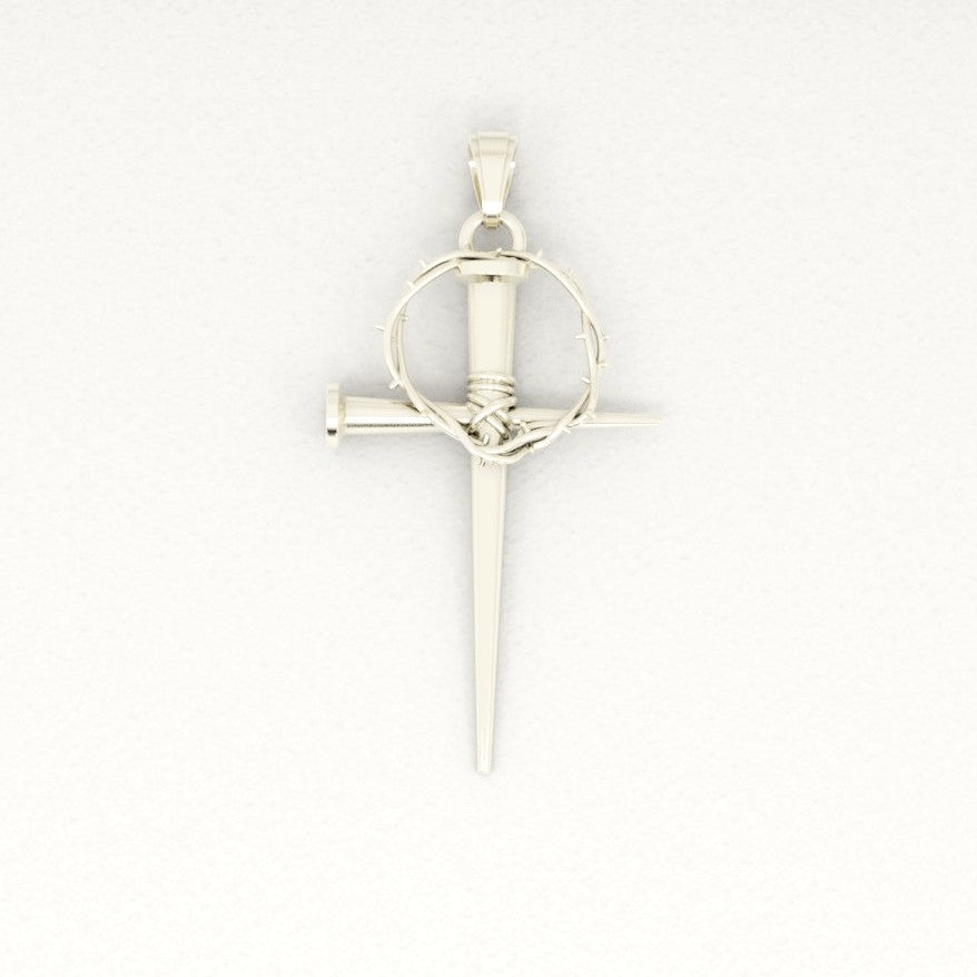 Nail & Crown of Thorns Cross Pendant - 10k 14k Gold