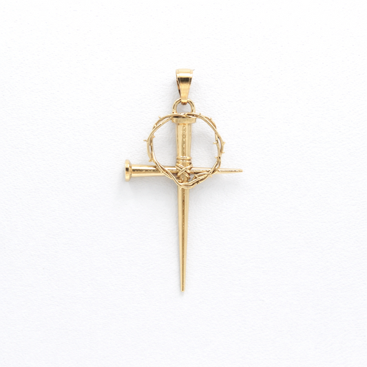 Nail & Crown of Thorns Cross Pendant - 14k Gold
