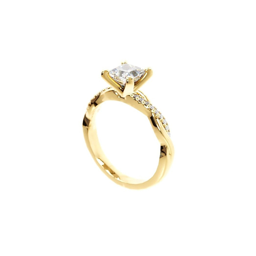 Gold ring with a diamond on a white background