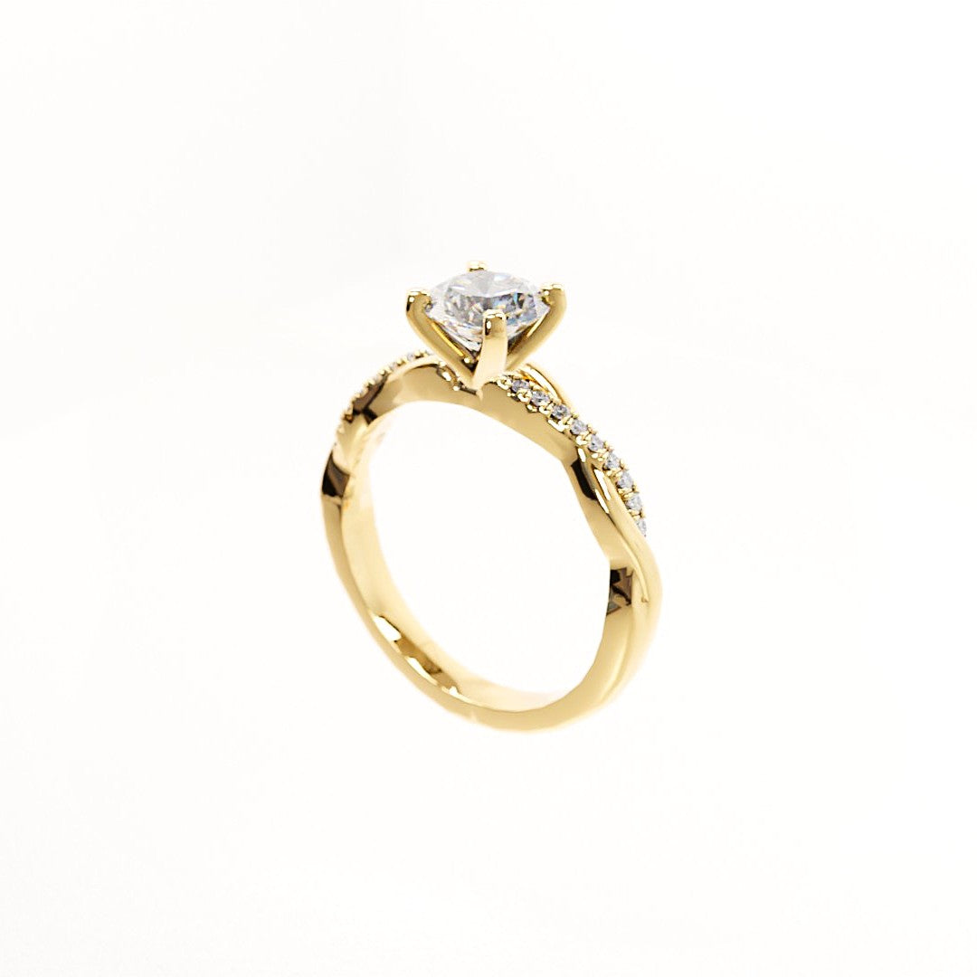Gold ring with a diamond on a white background
